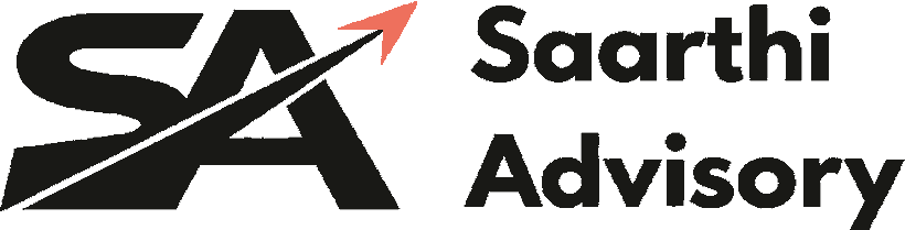 Saarthi Advisory — SA monogram with coral arrow and wordmark